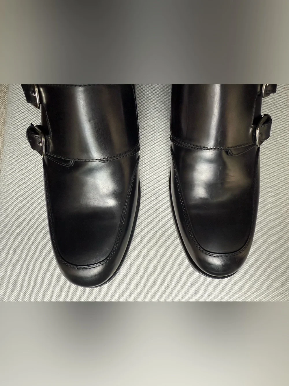 Bugatchi Castel Black Leather Double Monk Strap Shoes - Size 8